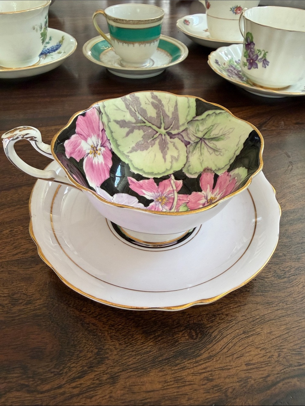 Paragon Pink and Green Floral Fine Bone China Teacup and Saucer